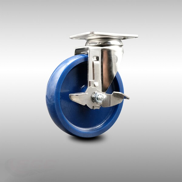Service Caster 5 Inch 316SS Solid Polyurethane Wheel Swivel Top Plate Caster with Brake SCC SCC-SS31620S514-SPUS-TLB - main